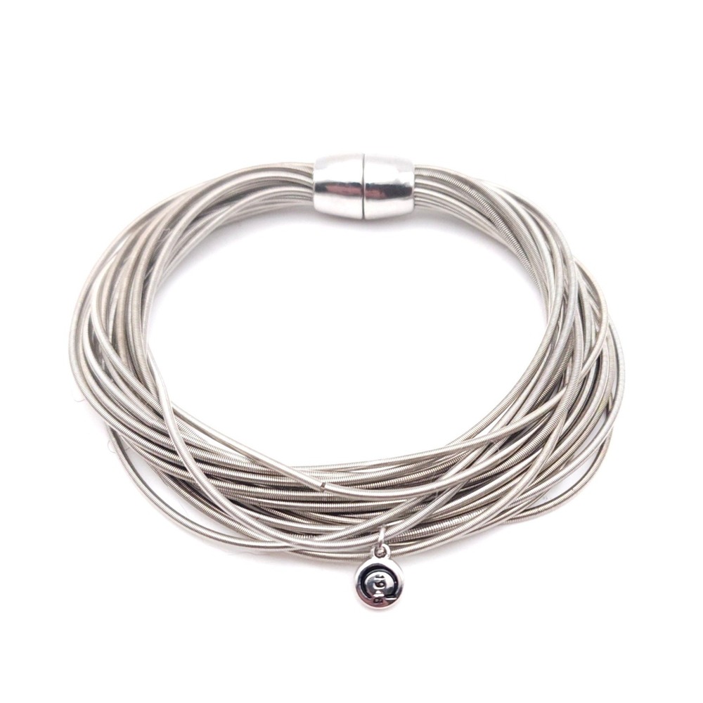 1946 Multi Strand Silver Tone Piano Wire Bracelet Magnetic Clasp 8.5 Inch